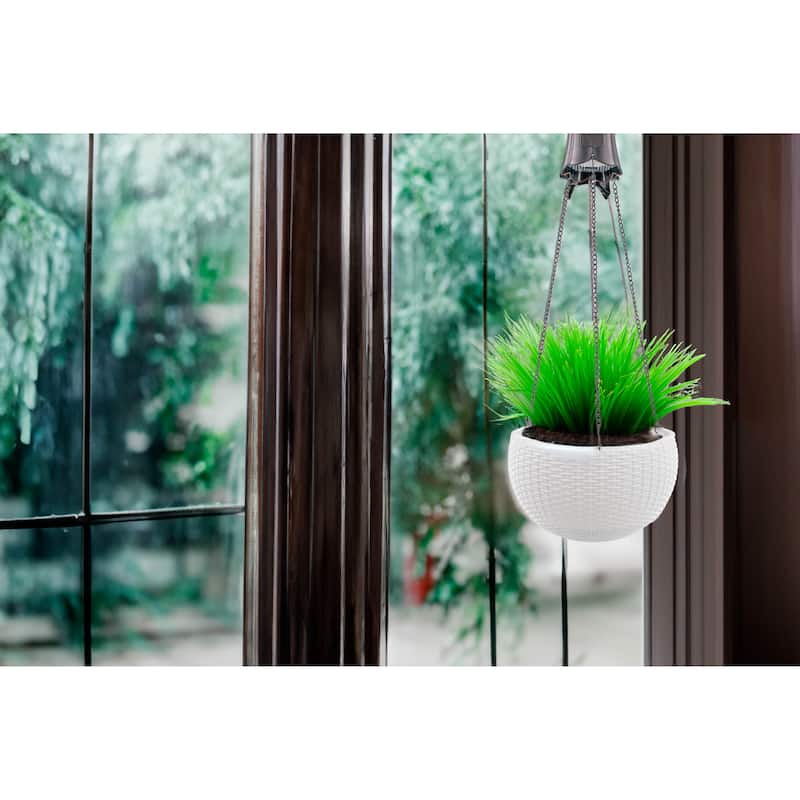 Solar Hanging Planter w/ LED Light Self-Watering Outdoor Flower Basket Hanger