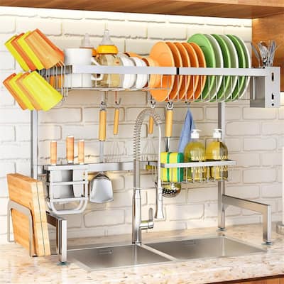 Expandable 2-Tier Over Sink Dish Drying Rack for Kitchen