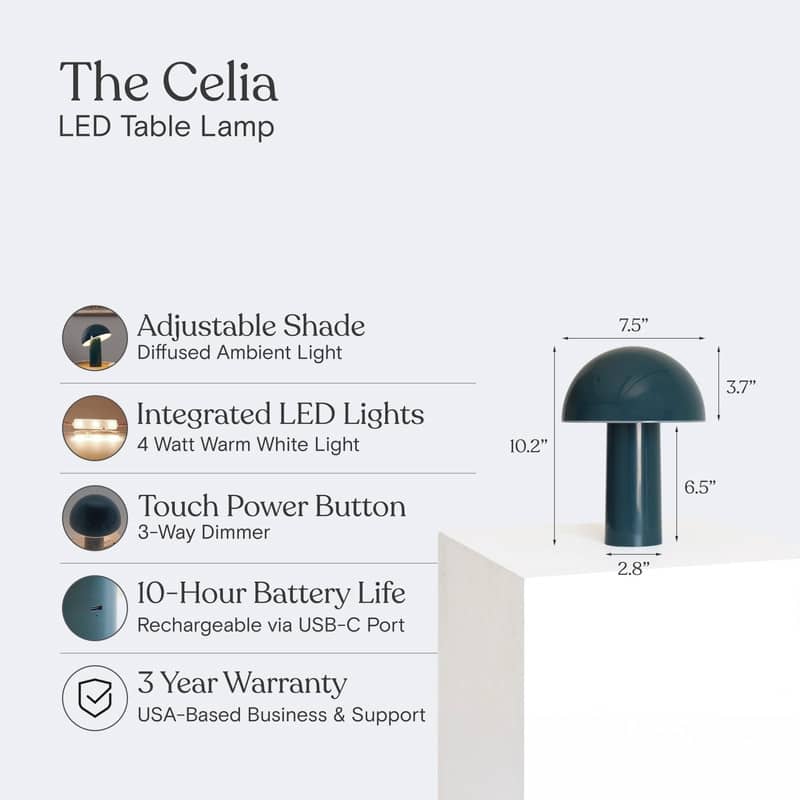 Brightech Celia LED Glossy Modern Round Dome Dimmable Cordless Portable Rechargeable Bedside Nightstand Desk Lamp