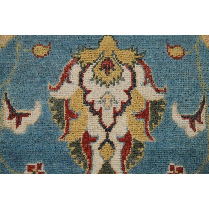 Light Blue Oushak Runner Rug Handmade Transitional Wool Carpet - 2'9" x 9'9"