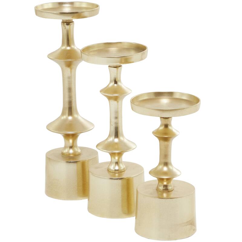 Aluminum Metal Pillar Decorative Candle Holder - Set of 3 Black, Gold, Silver - CosmoLiving by Cosmopolitan