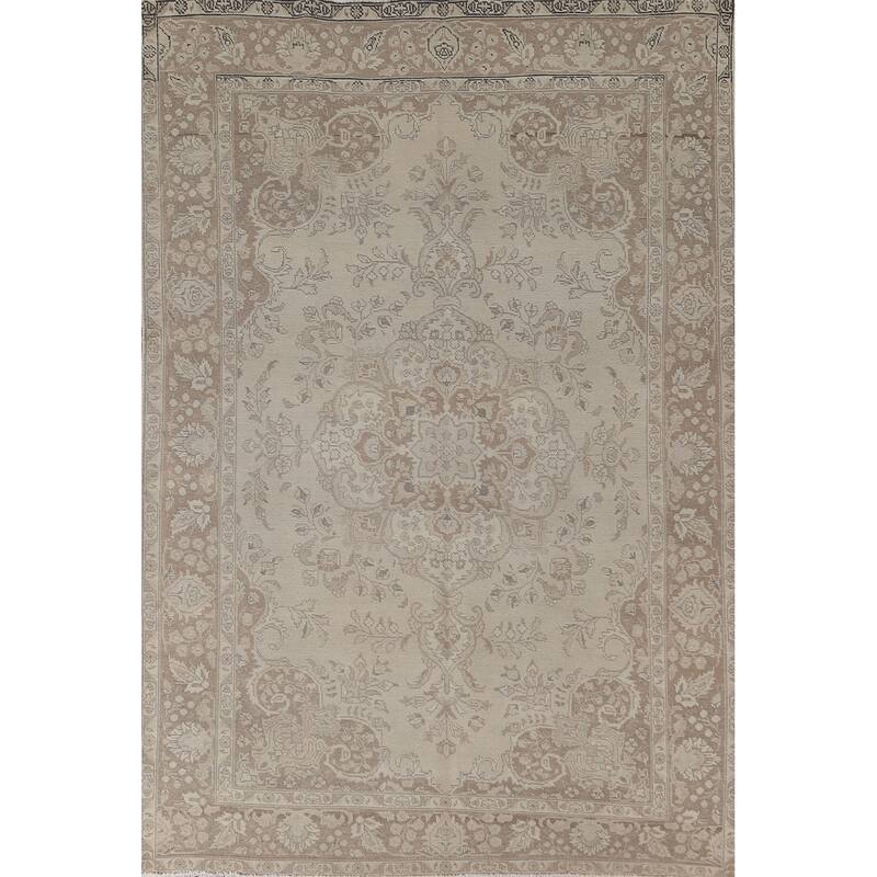 Distressed Tabriz Persian Vintage Area Rug Handmade Wool Carpet - 6'6" x 9'9"