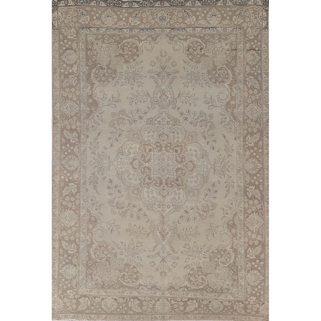 Distressed Tabriz Persian Vintage Area Rug Handmade Wool Carpet - 6'6" x 9'9"