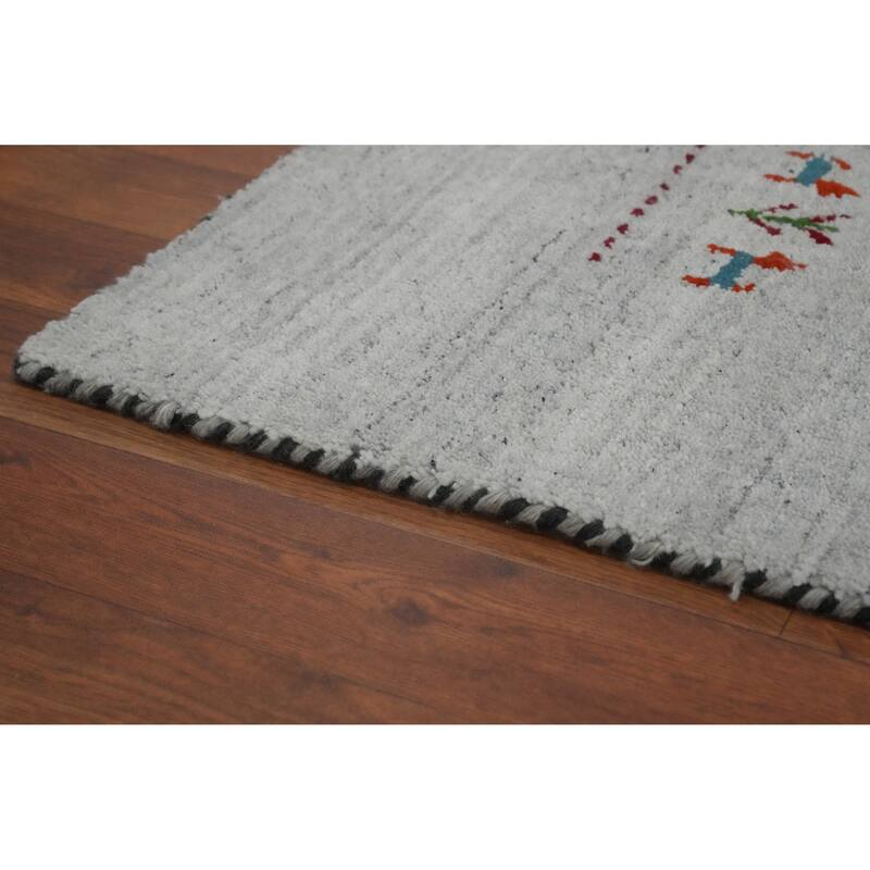 Hand Knotted Oriental 100% Wool Carpet Tribal Animal Pictorial Greys & Charcoal Gabbeh Area Rug - 9' 8'' X 7' 11''
