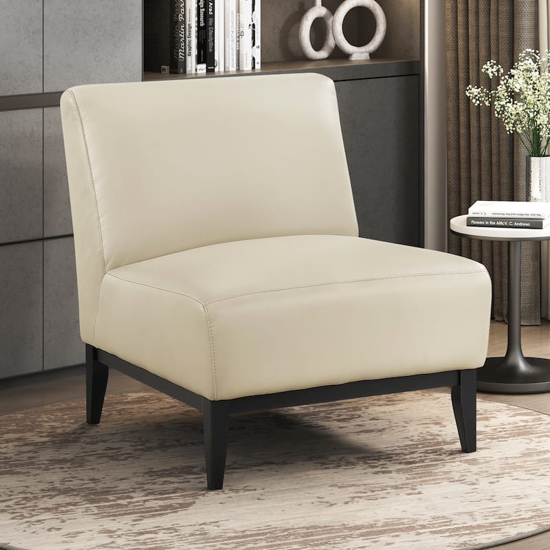 Hayes 28.5" Leather Accent Chair - Black Finish Solid Wood Legs