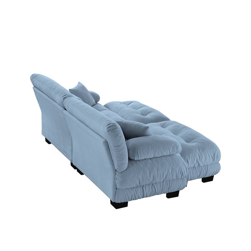 94" Upholstered Leisure Sofa, Chenille Loveseat Couch with 2 Ottoman, Deep Seat Recliner Sofa with 4 Pillows for Living Room