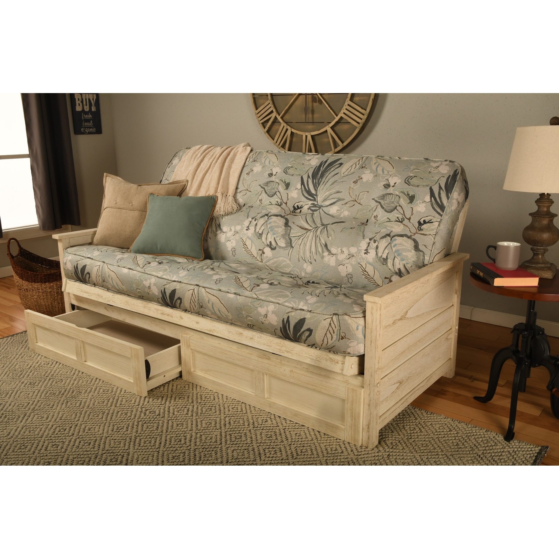 Somette Lexington Full-size Futon Set with Storage in Weathered White Finish with Mattress