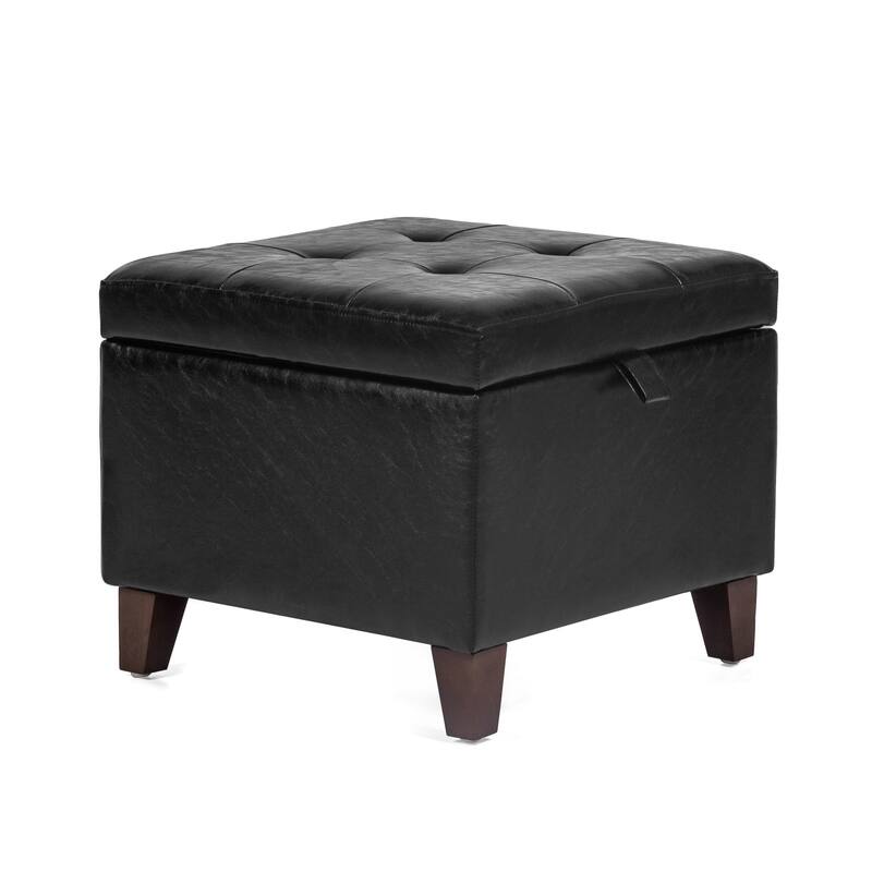 Adeco Faux Leather Tufted Flip Top Storage Ottoman