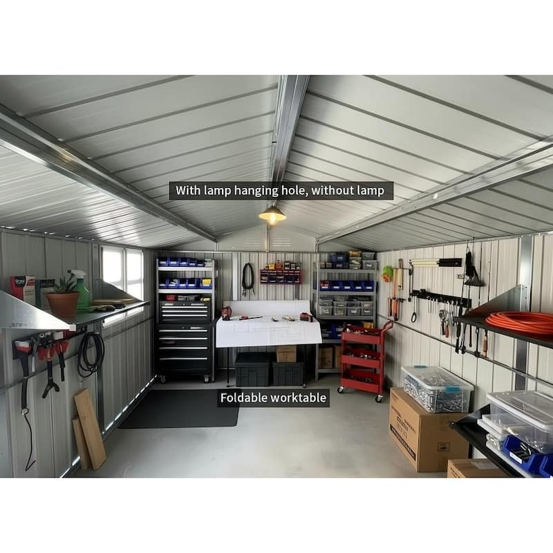 12x10 ft Metal garden sheds outdoor storage sheds black with window with Goods Shelves