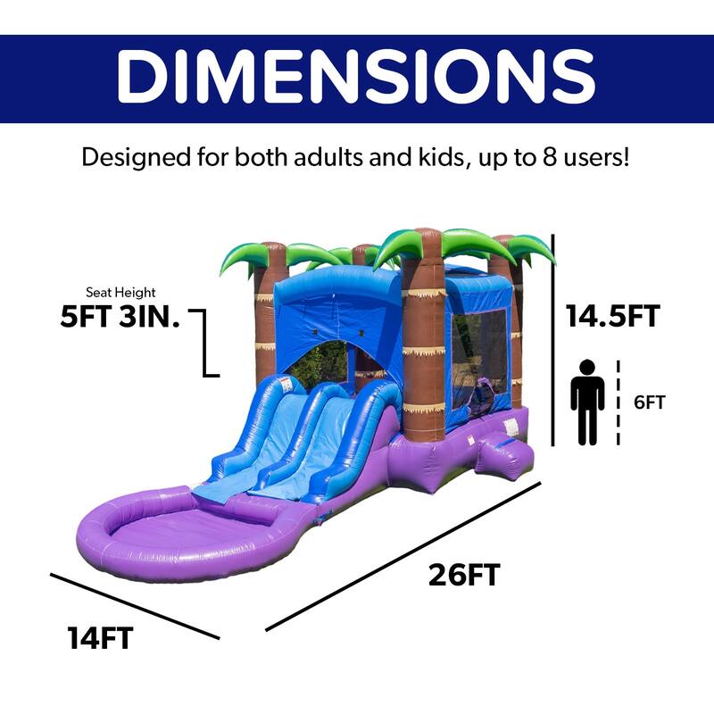 HeroKiddo Enchanted Forest Commercial Grade Inflatable Bounce House & Water Slide Combo with Attached Splash Pool and Air Blower