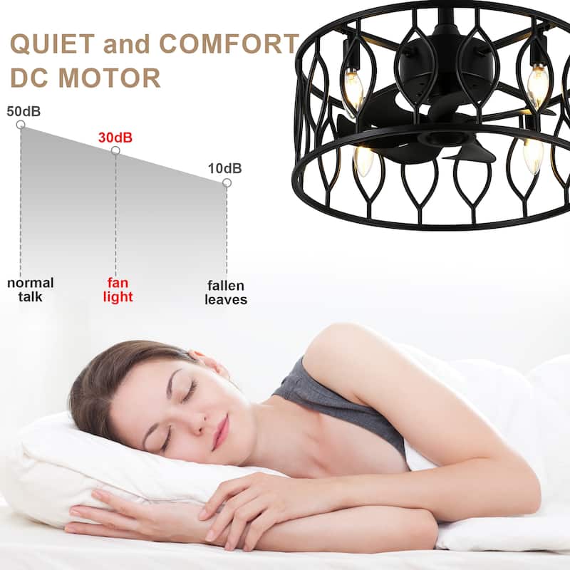 Bella Depot 19" Industrial Black Caged Ceiling Fan with Light Kit and Remote Control 6-Speed Reversible Motor - 18.9"