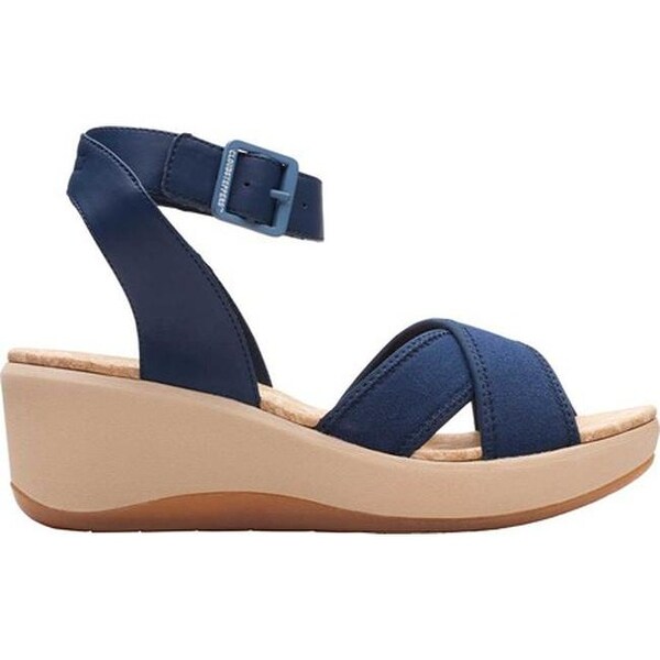 clarks navy blue wedge sandals