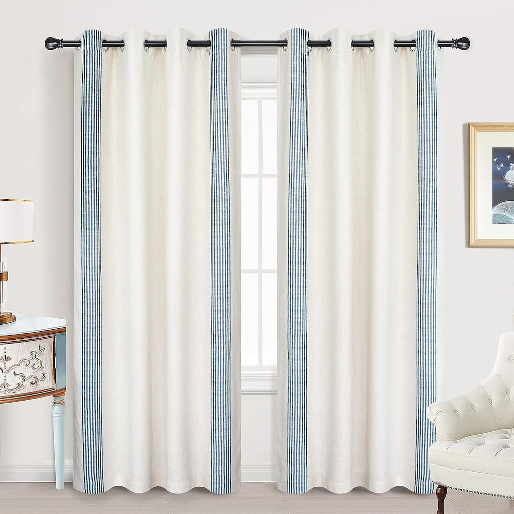DriftAway Cabana Stripe Linen Textured Farmhouse Blackout Window Curtains - 52" Width X 84" Length