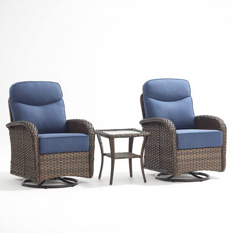 Pocassy Outdoor Wicker Patio Swivel Chair with Ottoman Sets