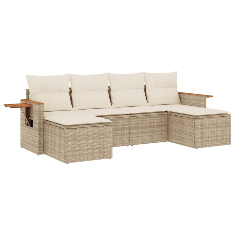vidaXL Patio Sofa Set with Cushions Outdoor Furniture 6 Piece Poly Rattan - 21.7 x 21.7 x 14.6 in