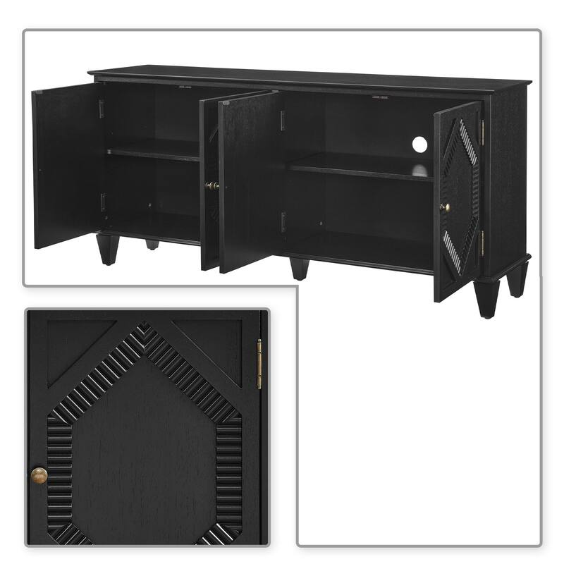 Classic Retro Wooden Four-Door Sideboard with Adjustable Internal Shelves