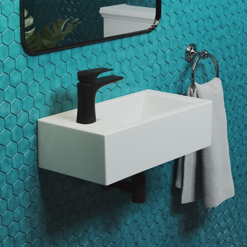 Voltaire Rectangular Ceramic Wall Hung Sink With Left Side Faucet Mount - Glossy White