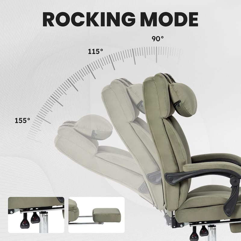 Modern Velvet Office Chair with Footrest Reclining Ergonomic Design
