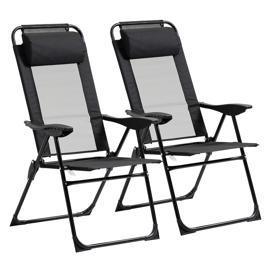 Outdoor Folding Patio Chairs Set of 2 with Adjustable Sling Back, Camping Chair with Removable Headrest for Beach, Garden