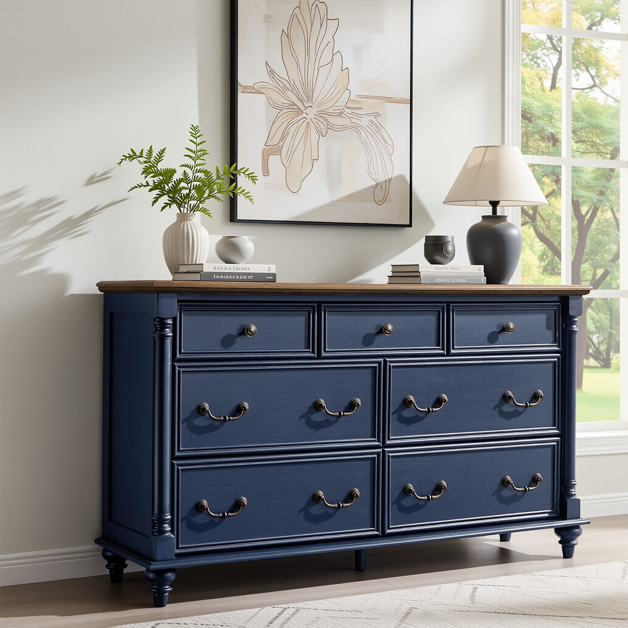 Farmhouse 7 Drawers Dresser, Vintage Chest of Drawers for Living Room