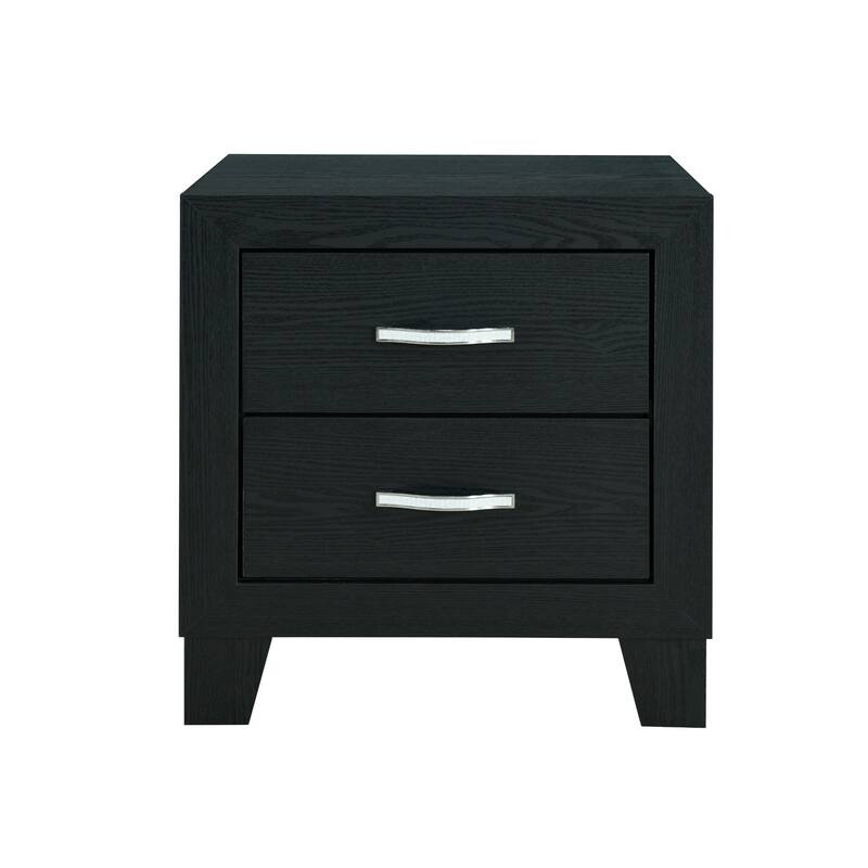 22" Black Two Drawer Wood Nightstand