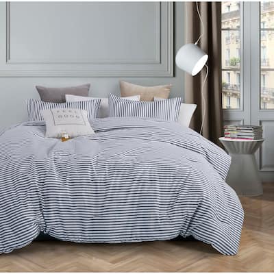 Bergen Blue White striped 100 % Cotton Comforter Set
