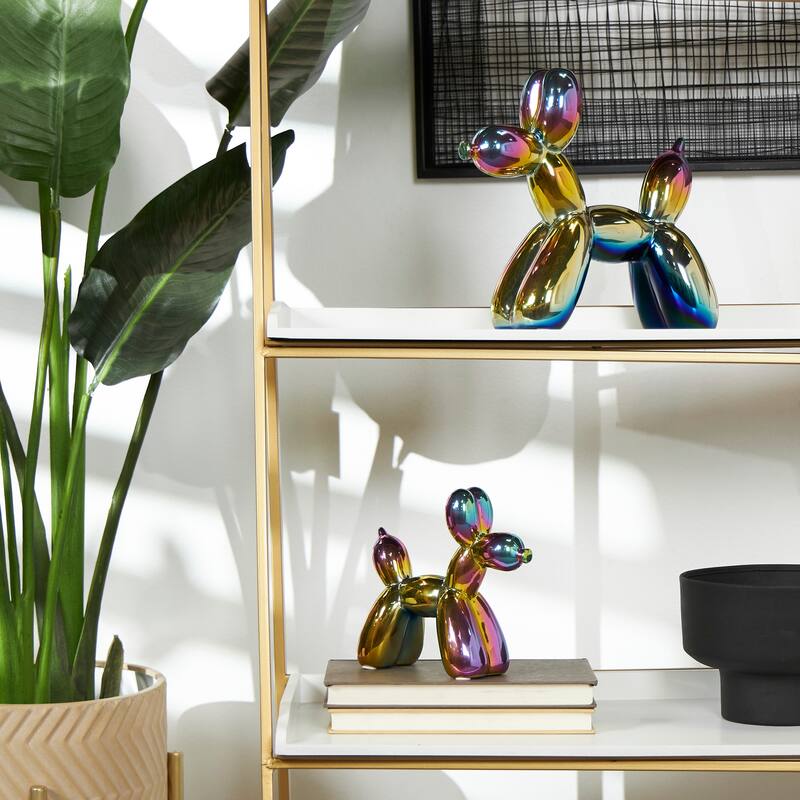 Gold Porcelain Ceramic Balloon Dog Sculpture (Set of 2) - Gold, Silver, White, Black, Multi Colored