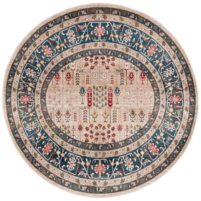 Lauren Ralph Lauren Margaux Traditional Oriental Rug - 6'7" Round - Beige/Navy