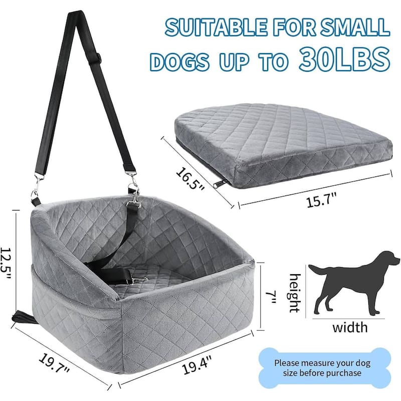 Comfy Dog Bed, Dog Booster Car Seat with Safety Belt and Storage Pockets