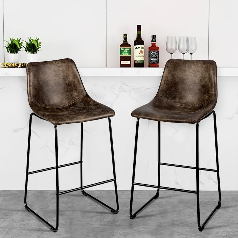 Costway Set of 2 Bar Stool Faux Suede Upholstered Kitchen Dining Chair - 19'' x 18.5'' x 40''(L x W x H)