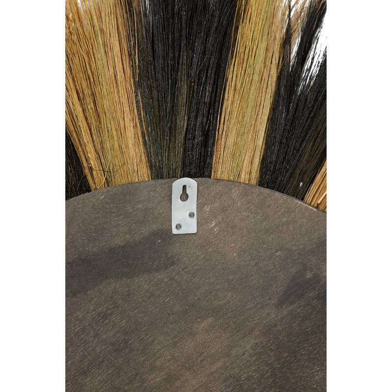 Brown Dried Plant Tribal Inspired Sunburst Grass Room Wall Mirror with Coiled Rope Center - 45 x 2 x 45Round