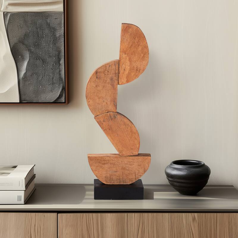 Sagebrook Home Brown Wood Half Circles Stacking Abstract Sculptures - 8" x 4" x 23"