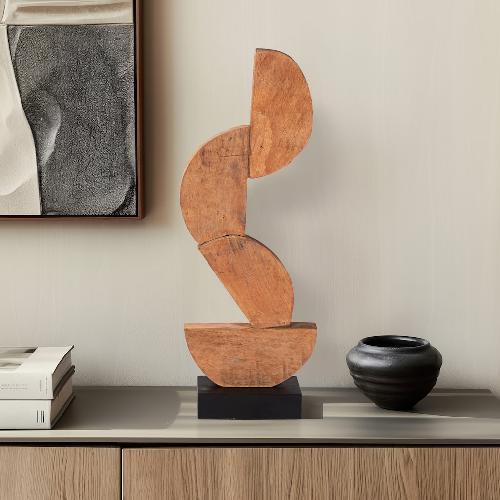 Sagebrook Home Brown Wood Half Circles Stacking Abstract Sculptures