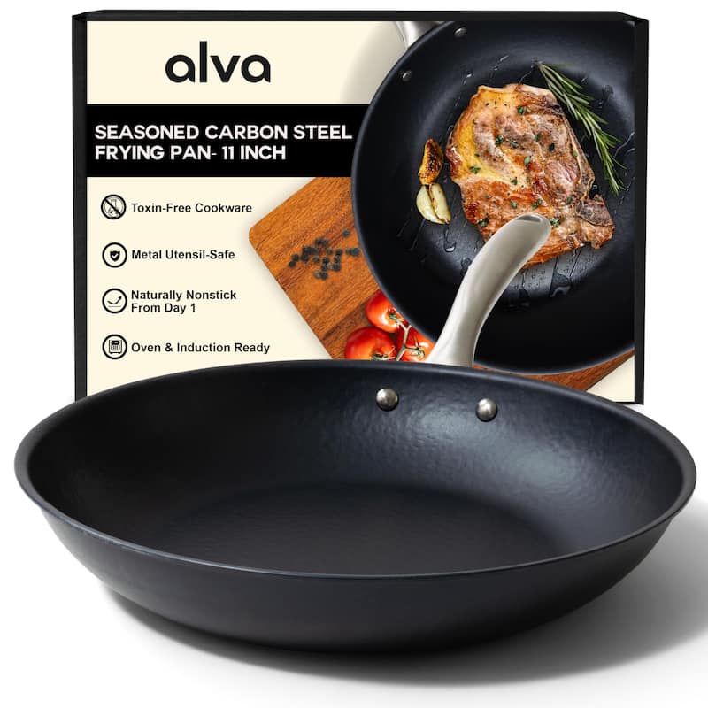 Alva Black Angus Pre-Seasoned Carbon Steel Frying Pan, Naturally Nonstick - 11" Frying Pan