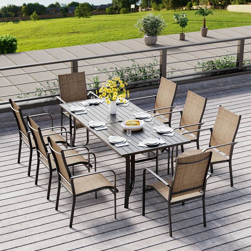 Patio Dining Set, Outdoor Dining Table and Chairs Set with Textilene Chairs, Adjustable Umbrella Hole for Garden, Backyard