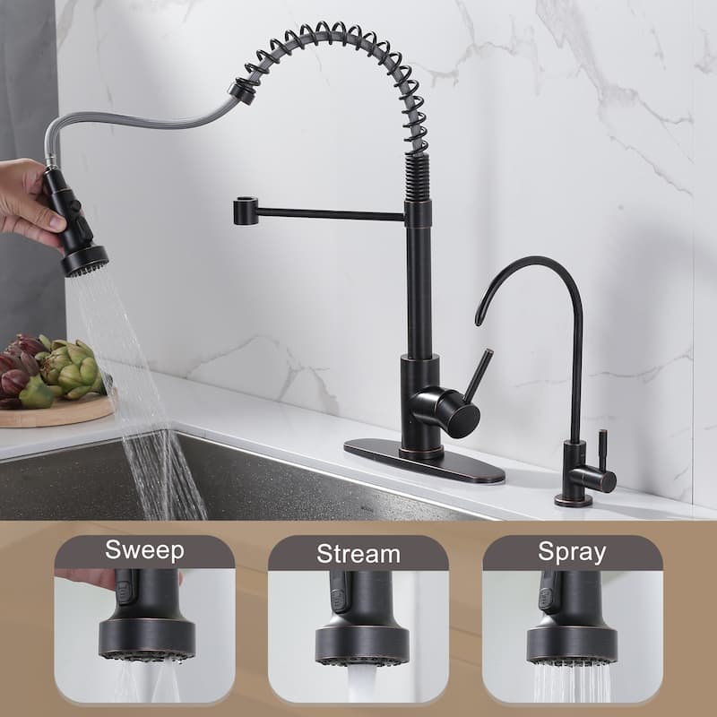 WOWOW Three Function Pull Down Kitchen Faucet with Drinking Water Faucet