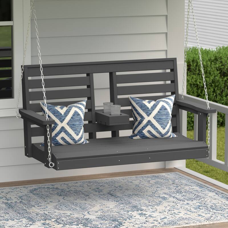 Nashville Poly 54 Inch Porch Swing with Folding Cup Holder
