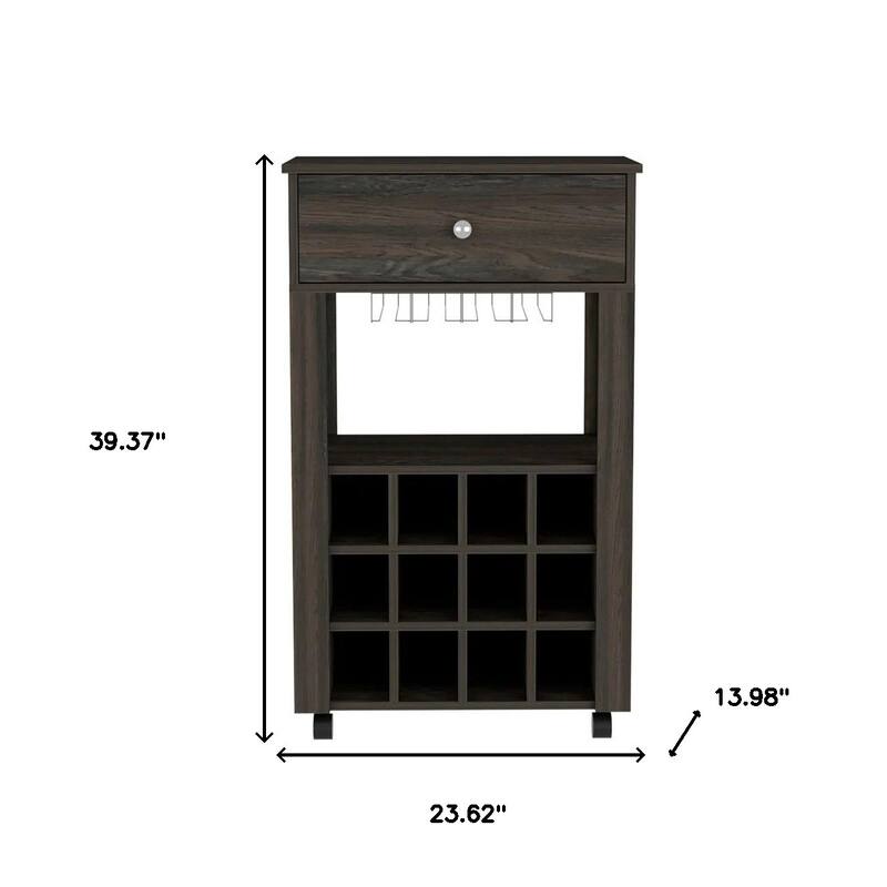 Modern Bar Cart on Wheels With Wine Storage and Open Shelves - 23.62" x 13.98” x 39.37”