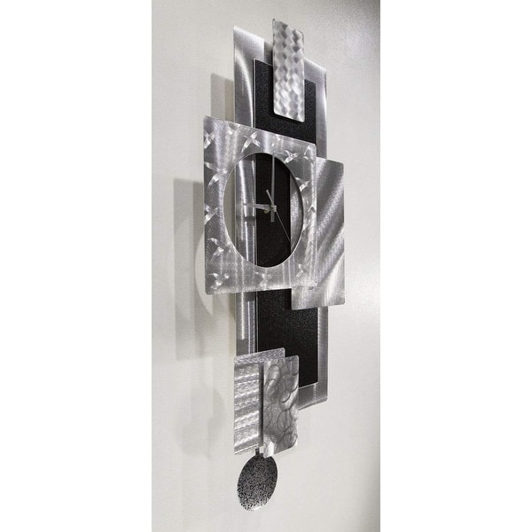 Statements2000 Large Metal Wall Art Clock Pendulum Modern Abstract Silver Black Sculpture Decor By Jon Allen Titan Clock Overstock 27085708
