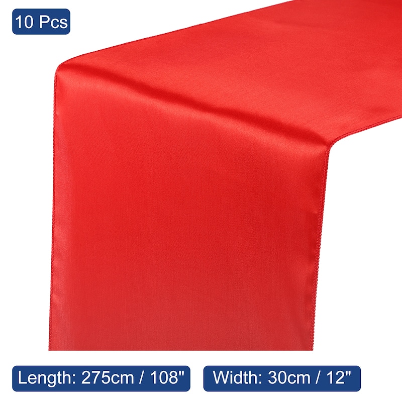 10 Pack Satin Table Runner, 12"x108" Smooth Silk Table Runner - Red