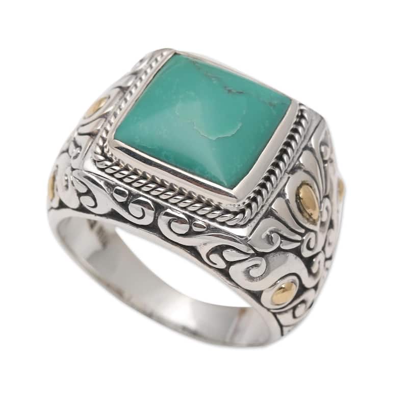 Novica Handmade Kuta Blue Men'S Gold Accented Sterling Silver Ring