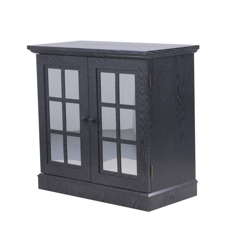 Sideboard Cabinet with Acrylic Mirrored Doors, Wooden Kitchen Pantry Storage Cabinet, Accent Cabinet with Adjustable Shelf