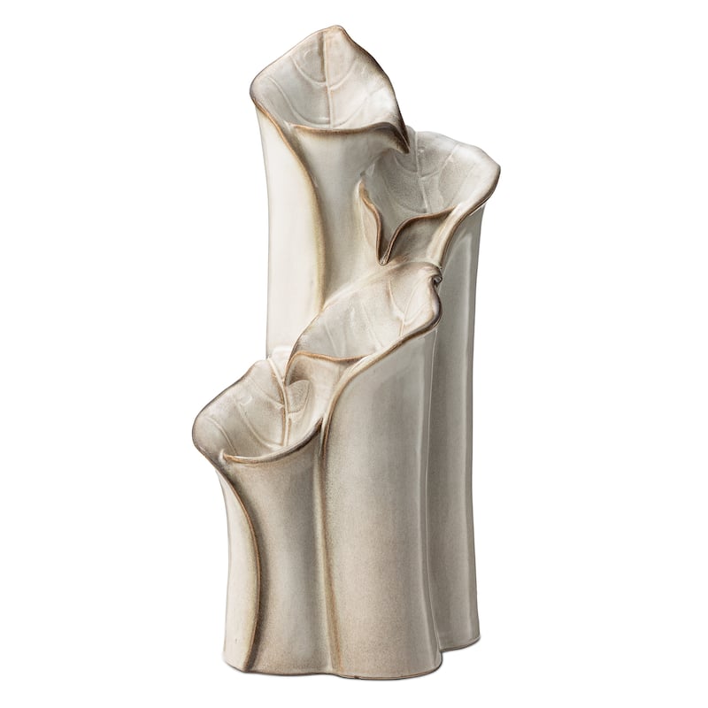 Glitzhome 31.75"H 4-Tier LED Vase-Shaped Ceramic Outdoor Floor Fountain with Birds/ Lotus