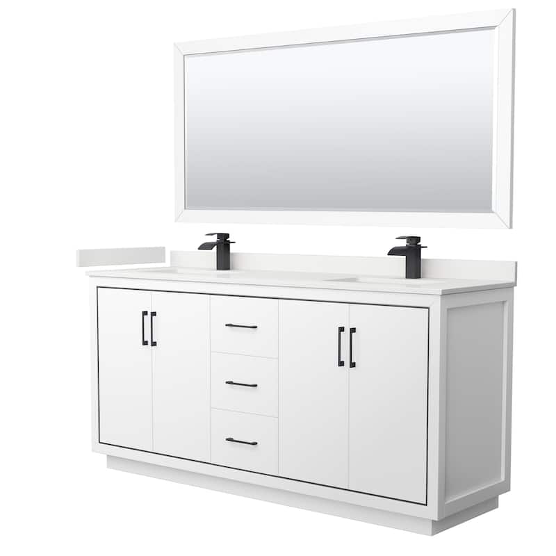 Icon 72-inch Double Vanity, Quartz Top, 70-inch Mirror - White, Black Trim, White Quartz Top