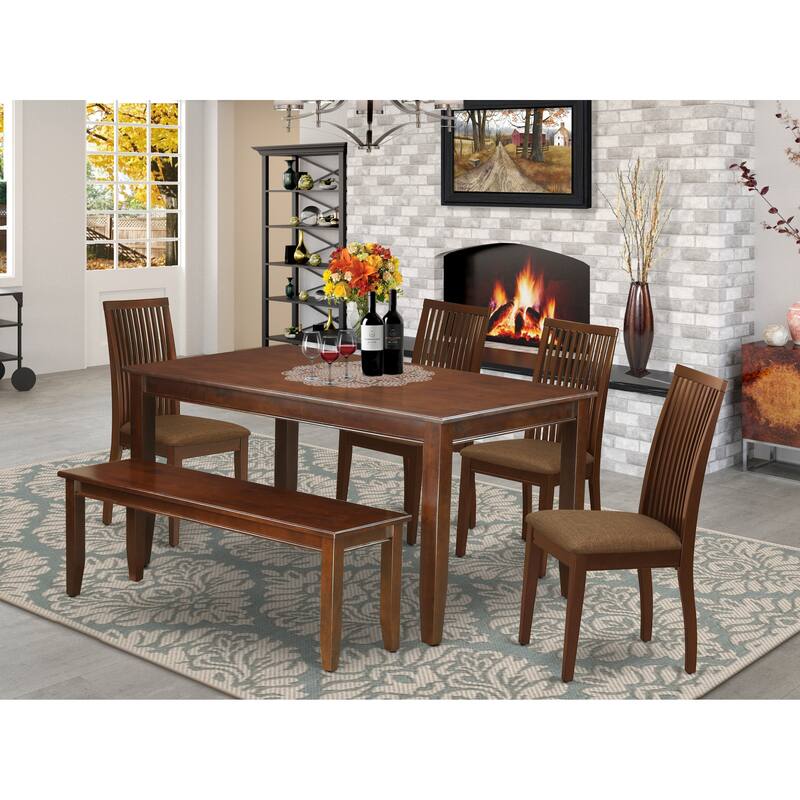 East West Furniture Kitchen Table Set- a Dining Table and Linen Fabric Dining Chairs, Mahogany (Pieces Option) - DUIP6-MAH-C