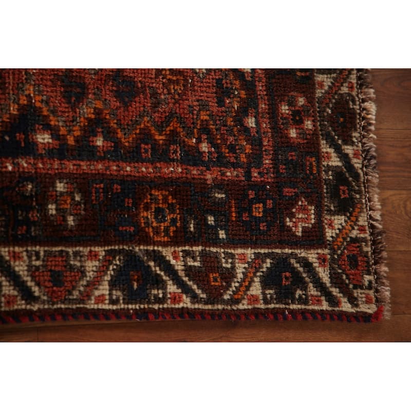 Vegetable Dye Coral Qashqai Persian Antique Rug Handmade Wool Carpet - 5'11"x 9'0"