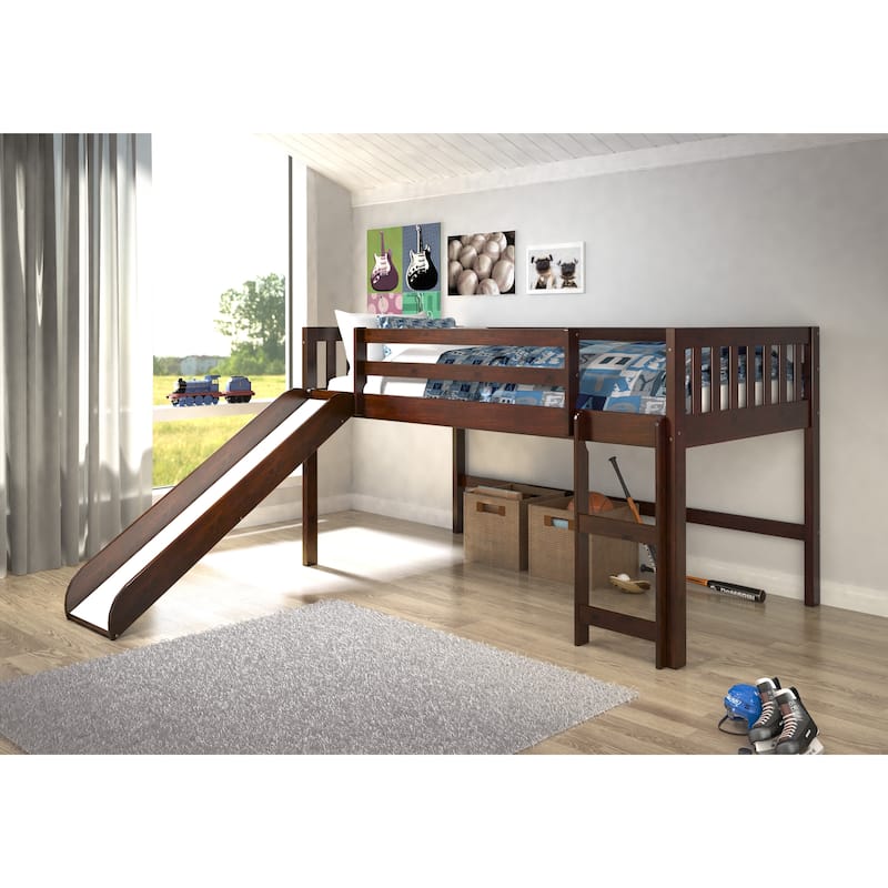 Donco Kids Mission Tent Loft Dark Cappuccino Twin Bed with Slide - Twin Loft - Loft Only