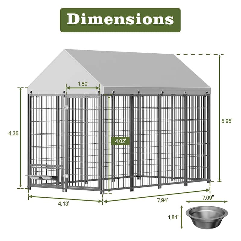 GDF Studio - Rockwell Large Outdoor Dog Kennel with Roof Cover & Feeding System