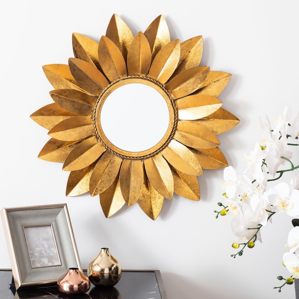 SAFAVIEH Haylee 22-inch Gold Flower Round Mirror - 22" W x 3" L x 22" H - 22Wx3Dx22H