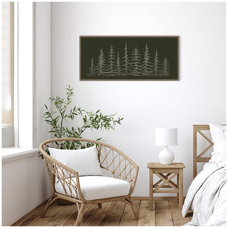 Kate and Laurel Framed Canvas Minimalist Evergreen Trees Sketch by The Creative Bunch Studio